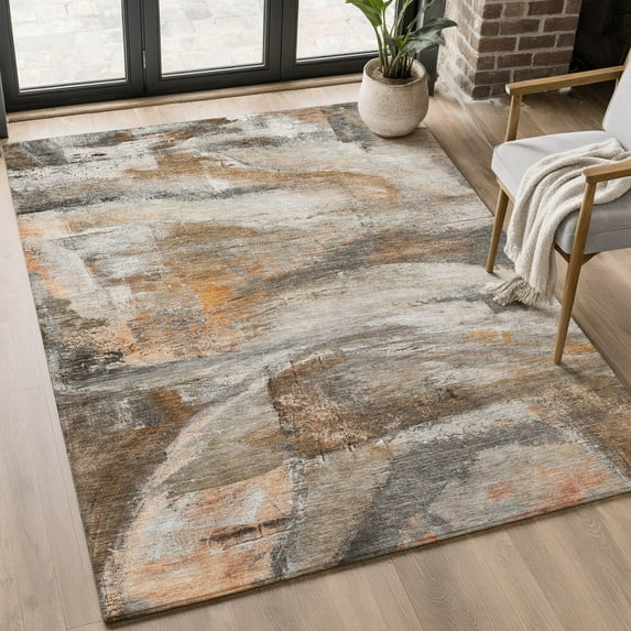 Addison Rugs Mayfield Premium Machine Washable Transitional Abstract Brown Rectangle Rug, 5' X 7'6" Machine Washable Transitional Abstract Brown Oversized Sherpa Throw Blanket