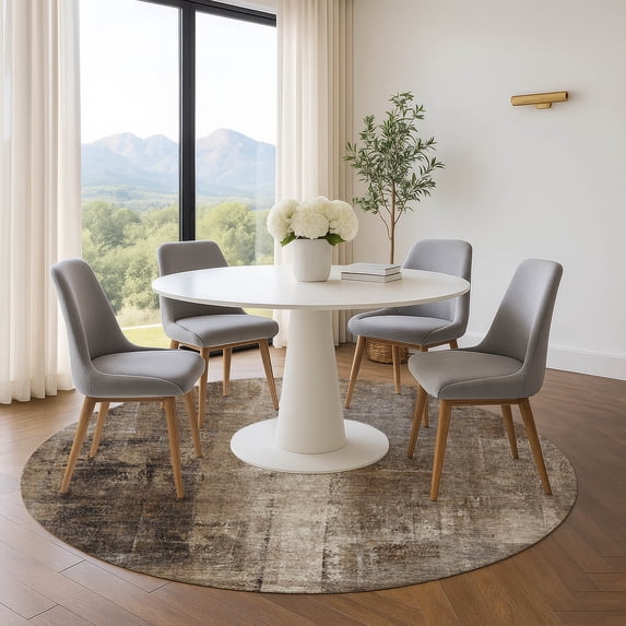 Addison Rugs Mayfield Premium Machine Washable Transitional Abstract Brown Round Rug, 8' x 8'