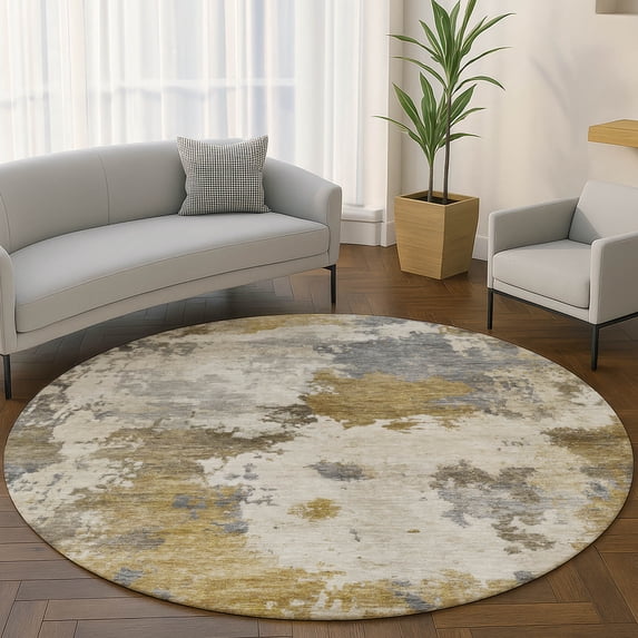 Addison Rugs Mayfield Premium Machine Washable Transitional Abstract Brown Round Rug, 8' x 8'