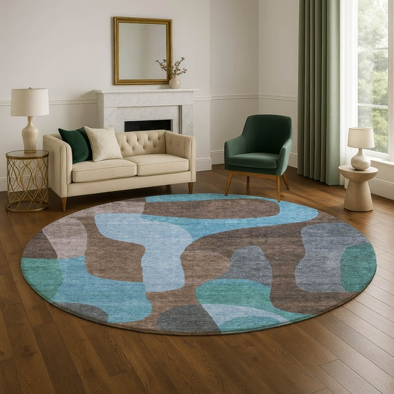 Addison Rugs Mayfield Premium Machine Washable Transitional Abstract Brown Round Rug, 8' x 8'