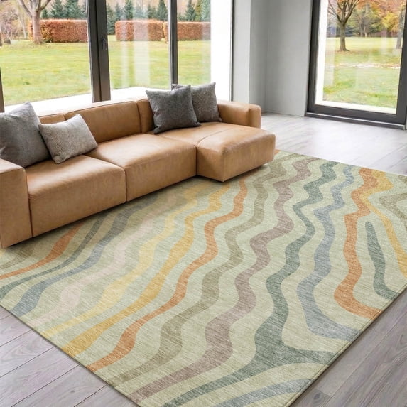 Addison Rugs Mayfield Premium Machine Washable Transitional Abstract Celery Rectangle Rug, 9' x 12'
