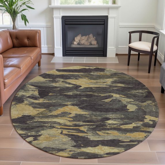 Addison Rugs Mayfield Premium Machine Washable Transitional Abstract Charcoal Round Rug, 8' x 8'