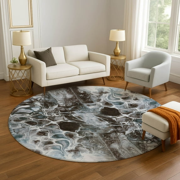 Addison Rugs Mayfield Premium Machine Washable Transitional Abstract Chocolate Round Rug, 8' x 8'