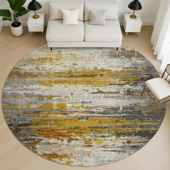 Addison Rugs Mayfield Premium Machine Washable Transitional Abstract Copper Round Rug, 8' x 8'