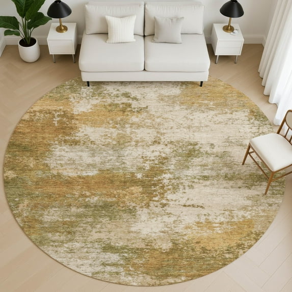 Addison Rugs Mayfield Premium Machine Washable Transitional Abstract Copper Round Rug, 8' x 8'