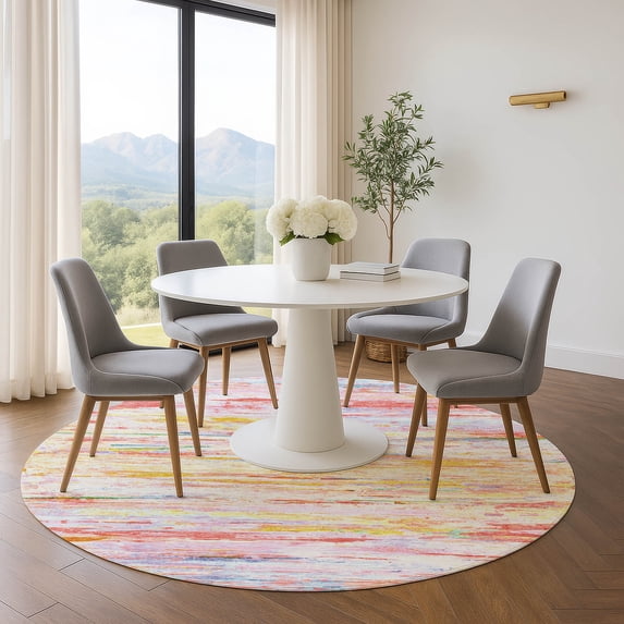 Addison Rugs Mayfield Premium Machine Washable Transitional Abstract Coral Round Rug, 8' x 8'