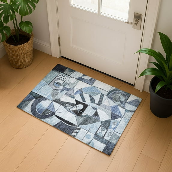 Addison Rugs Mayfield Premium Machine Washable Transitional Abstract Denim Rectangle Rug, 1'8" x 2'6"