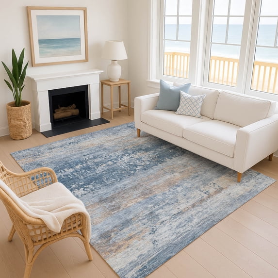 Addison Rugs Mayfield Premium Machine Washable Transitional Abstract Denim Rectangle Rug, 10' x 14'