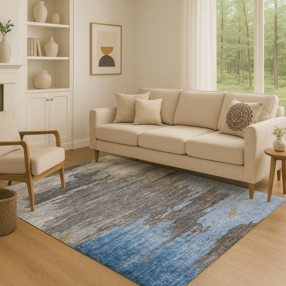 Addison Rugs Mayfield Premium Machine Washable Transitional Abstract Denim Rectangle Rug, 2'6" x 3'10"