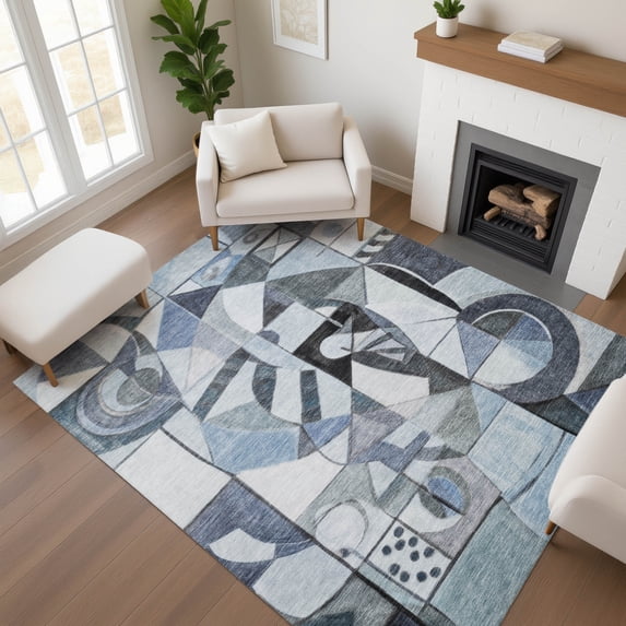 Addison Rugs Mayfield Premium Machine Washable Transitional Abstract Denim Rectangle Rug, 2'6" x 3'10"