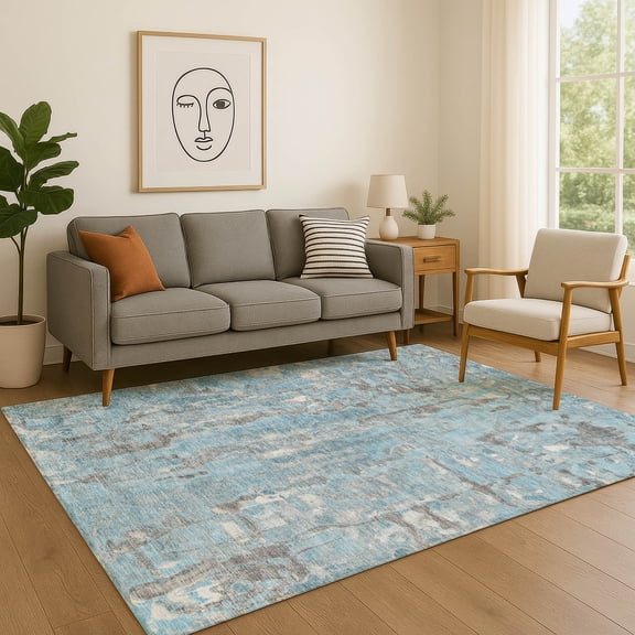 Addison Rugs Mayfield Premium Machine Washable Transitional Abstract Denim Rectangle Rug, 3' x 5'
