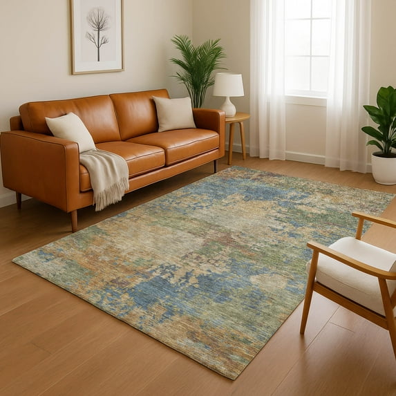 Addison Rugs Mayfield Premium Machine Washable Transitional Abstract Denim Rectangle Rug, 3' x 5'