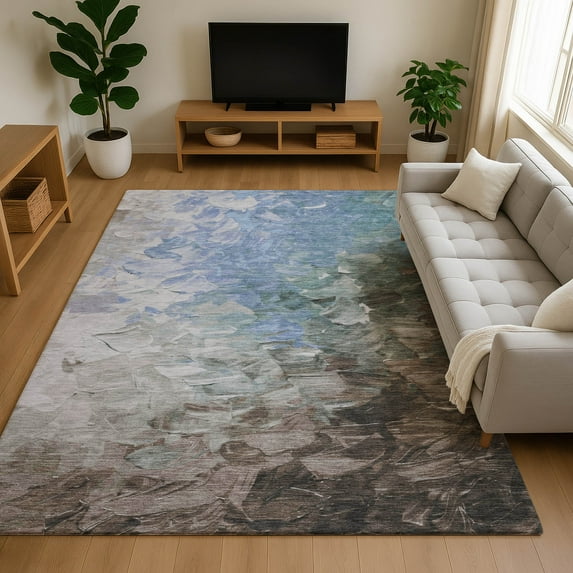 Addison Rugs Mayfield Premium Machine Washable Transitional Abstract Denim Rectangle Rug, 9' x 12'