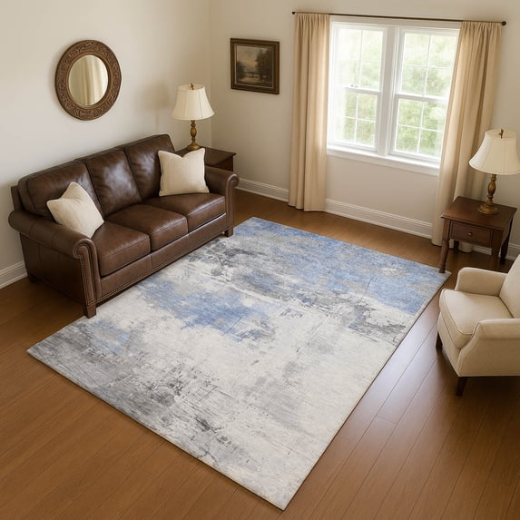 Addison Rugs Mayfield Premium Machine Washable Transitional Abstract Denim Rectangle Rug, 9' x 12'