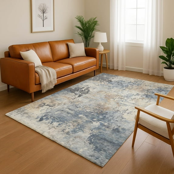 Addison Rugs Mayfield Premium Machine Washable Transitional Abstract Denim Rectangle Rug, 9' x 12'