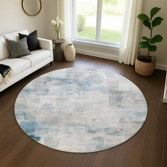 Addison Rugs Mayfield Premium Machine Washable Transitional Abstract Denim Round Rug, 8' x 8'