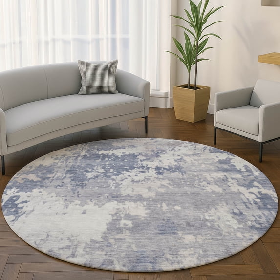Addison Rugs Mayfield Premium Machine Washable Transitional Abstract Denim Round Rug, 8' x 8'