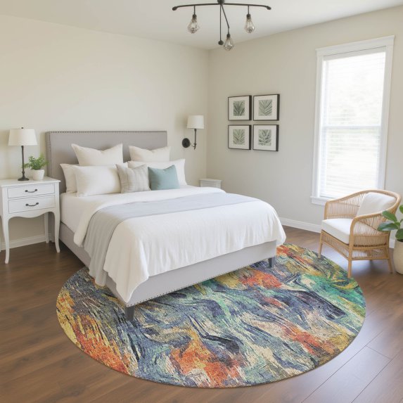 Addison Rugs Mayfield Premium Machine Washable Transitional Abstract Denim Round Rug, 8' x 8'