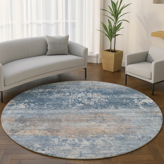 Addison Rugs Mayfield Premium Machine Washable Transitional Abstract Denim Round Rug, 8' x 8'