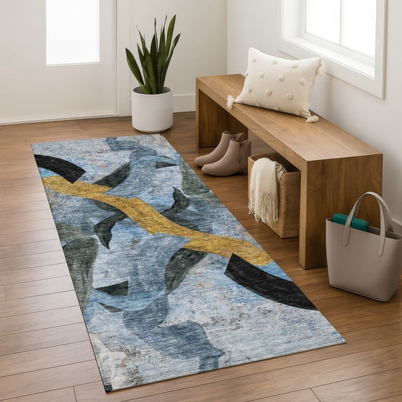 Addison Rugs Mayfield Premium Machine Washable Transitional Abstract Denim Runner Rug, 2'3" x 7'6"