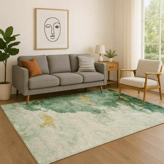 Addison Rugs Mayfield Premium Machine Washable Transitional Abstract Emerald Rectangle Rug, 8' x 10'