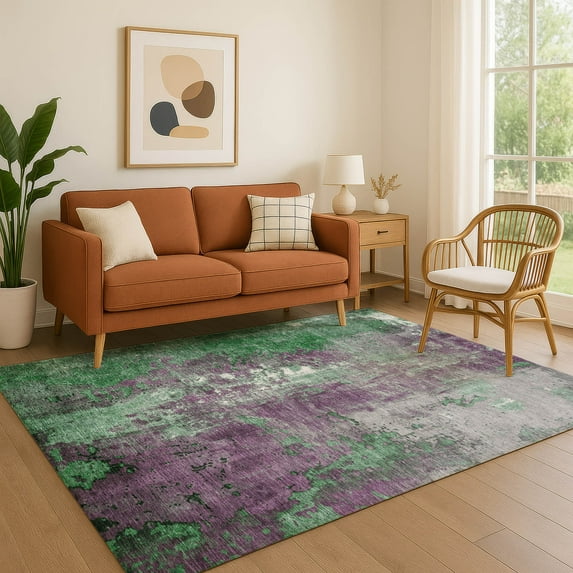 Addison Rugs Mayfield Premium Machine Washable Transitional Abstract Emerald Rectangle Rug, 8' x 10'