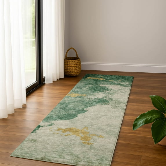 Addison Rugs Mayfield Premium Machine Washable Transitional Abstract Emerald Runner Rug, 2'3" x 7'6"