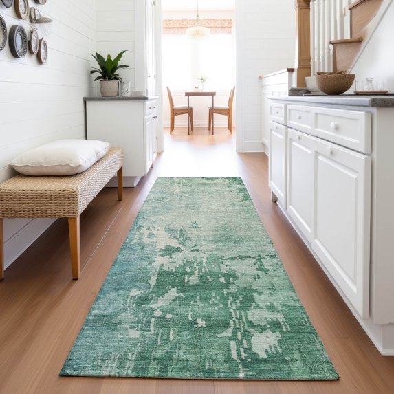 Addison Rugs Mayfield Premium Machine Washable Transitional Abstract Emerald Runner Rug, 2'3" x 7'6"