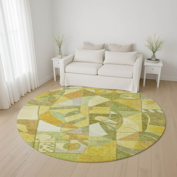 Addison Rugs Mayfield Premium Machine Washable Transitional Abstract Fern Round Rug, 8' x 8'