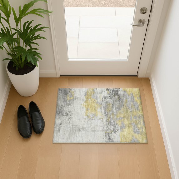 Addison Rugs Mayfield Premium Machine Washable Transitional Abstract Gold Rectangle Rug, 1'8" x 2'6"