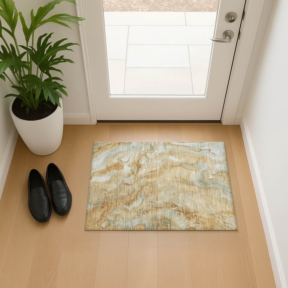 Addison Rugs Mayfield Premium Machine Washable Transitional Abstract Gold Rectangle Rug, 1'8" x 2'6"