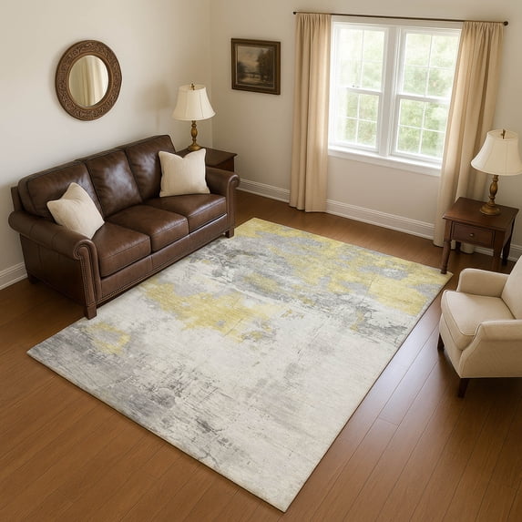 Addison Rugs Mayfield Premium Machine Washable Transitional Abstract Gold Rectangle Rug, 2'6" x 3'10"