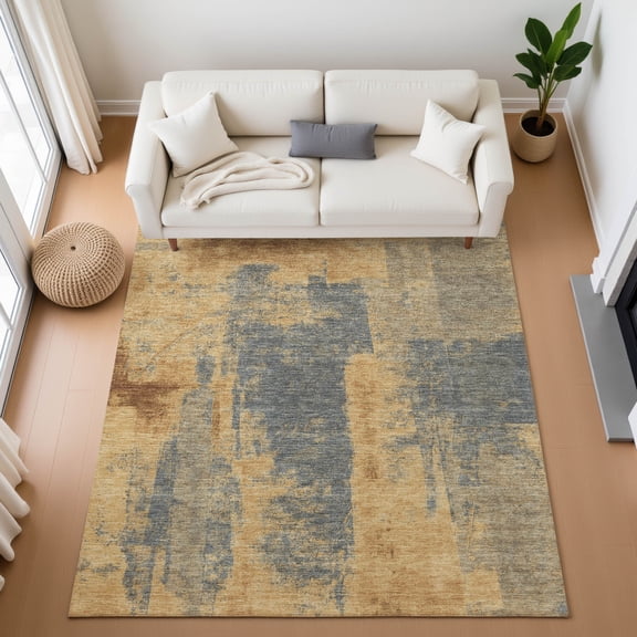 Addison Rugs Mayfield Premium Machine Washable Transitional Abstract Gold Rectangle Rug, 3' x 5'