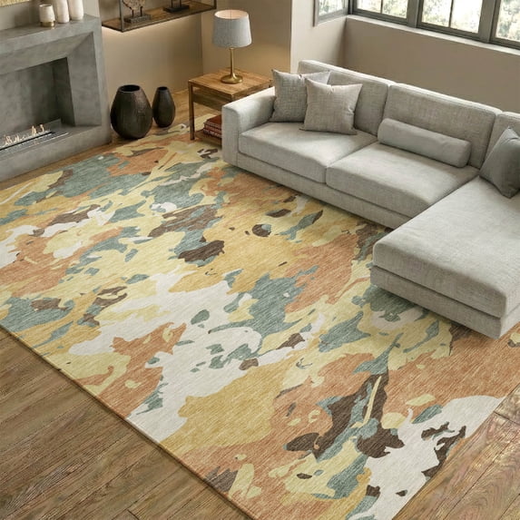Addison Rugs Mayfield Premium Machine Washable Transitional Abstract Gold Rectangle Rug, 5' x 7'6"