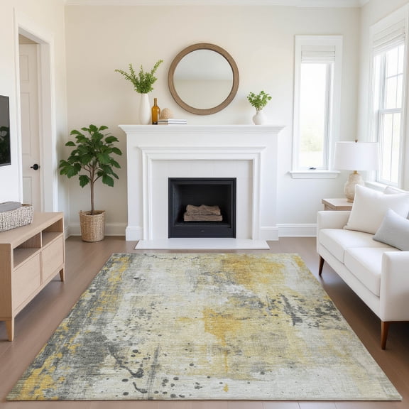 Addison Rugs Mayfield Premium Machine Washable Transitional Abstract Gold Rectangle Rug, 5' x 7'6"
