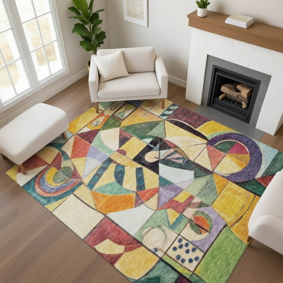 Addison Rugs Mayfield Premium Machine Washable Transitional Abstract Gold Rectangle Rug, 8' x 10'