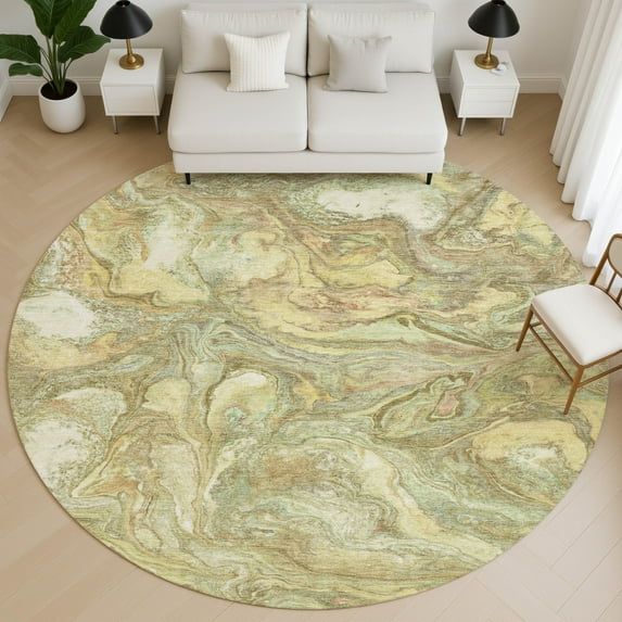 Addison Rugs Mayfield Premium Machine Washable Transitional Abstract Gold Round Rug, 8' x 8'