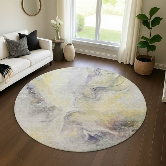 Addison Rugs Mayfield Premium Machine Washable Transitional Abstract Gold Round Rug, 8' x 8'
