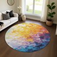 thumbnail image 1 of Addison Rugs Mayfield Premium Machine Washable Transitional Abstract Gold Round Rug, 8' X 8' Machine Washable Transitional Abstract Gold Oversized Sherpa Throw Blanket, 1 of 6