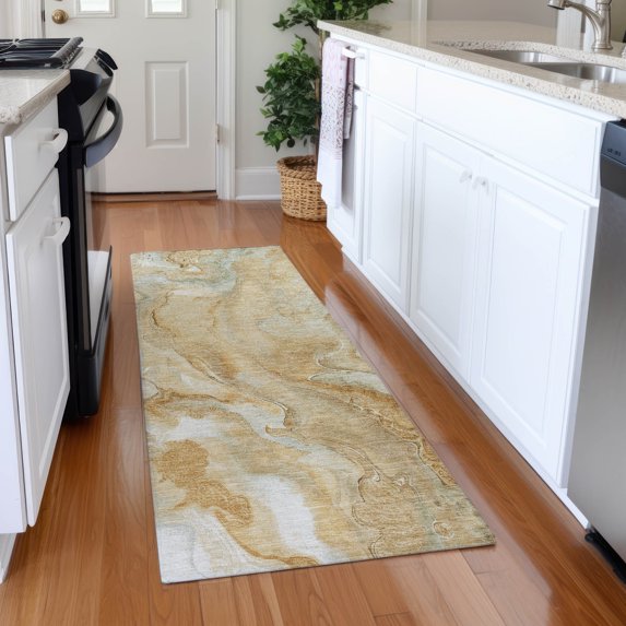 Addison Rugs Mayfield Premium Machine Washable Transitional Abstract Gold Runner Rug, 2'3" x 7'6"