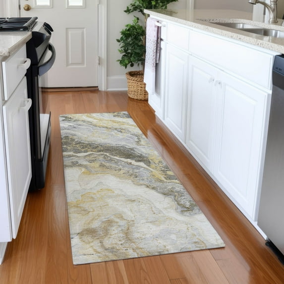 Addison Rugs Mayfield Premium Machine Washable Transitional Abstract Gold Runner Rug, 2'3" x 7'6"