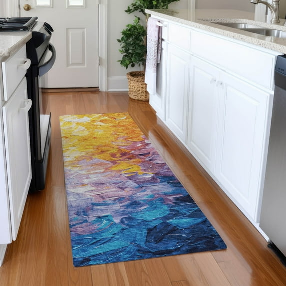 Addison Rugs Mayfield Premium Machine Washable Transitional Abstract Gold Runner Rug, 2'3" x 7'6"