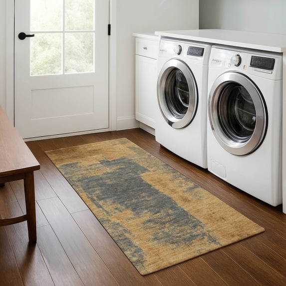 Addison Rugs Mayfield Premium Machine Washable Transitional Abstract Gold Runner Rug, 2'3" x 7'6"