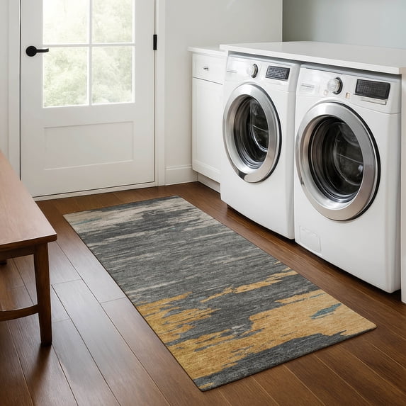 Addison Rugs Mayfield Premium Machine Washable Transitional Abstract Gold Runner Rug, 2'3" x 7'6"