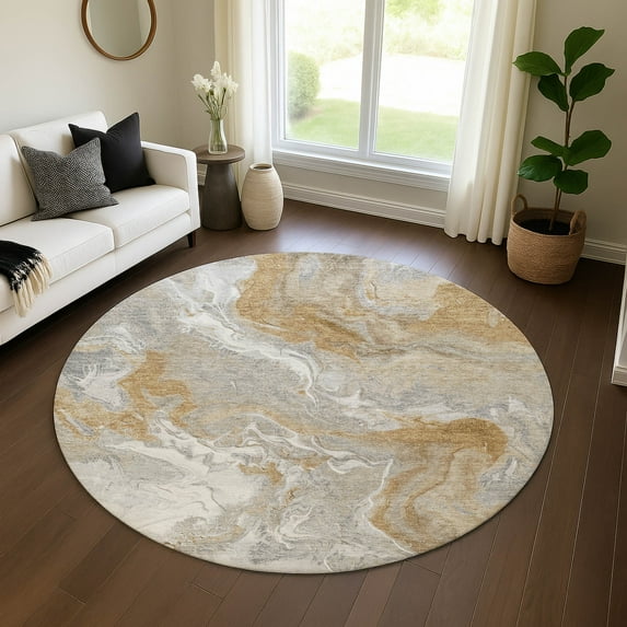 Addison Rugs Mayfield Premium Machine Washable Transitional Abstract Graphite Round Rug, 8' x 8'