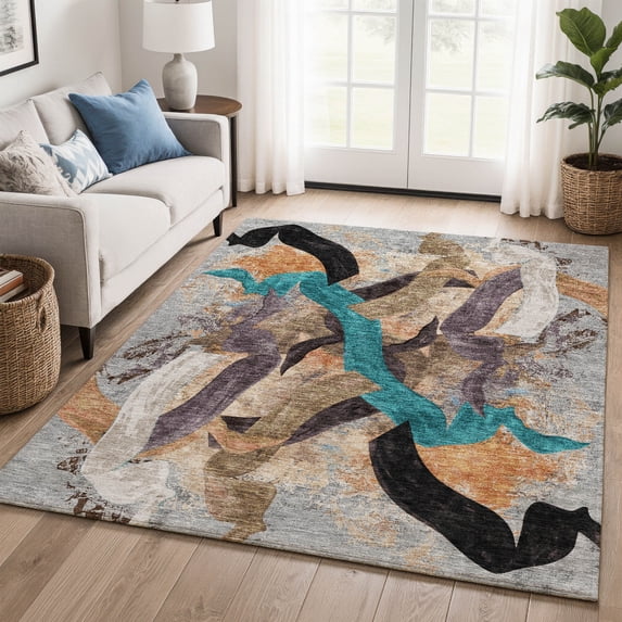 Addison Rugs Mayfield Premium Machine Washable Transitional Abstract Gray Rectangle Rug, 5' x 7'6"