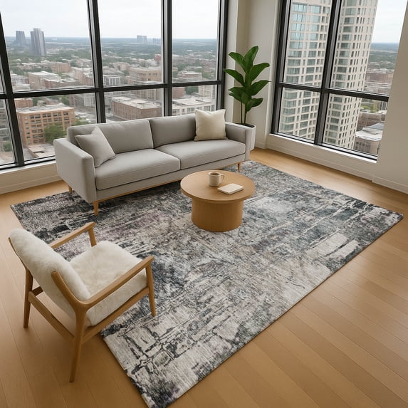 Addison Rugs Mayfield Premium Machine Washable Transitional Abstract Gray Rectangle Rug, 9' x 12'