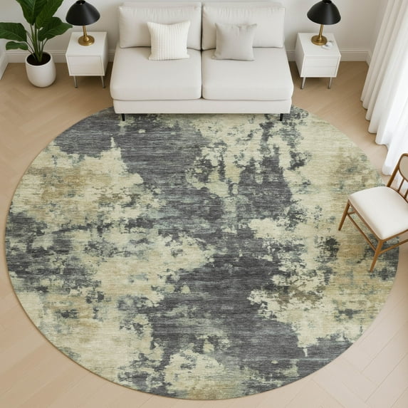 Addison Rugs Mayfield Premium Machine Washable Transitional Abstract Gray Round Rug, 8' x 8'
