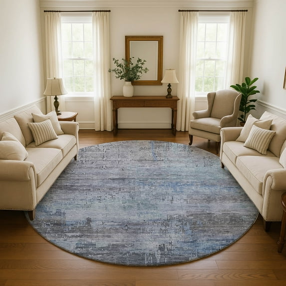 Addison Rugs Mayfield Premium Machine Washable Transitional Abstract Gray Round Rug, 8' x 8'