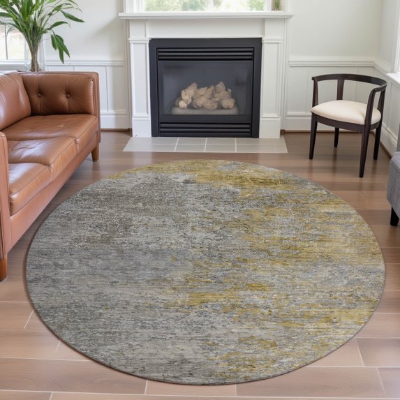 Addison Rugs Mayfield Premium Machine Washable Transitional Abstract Gray Round Rug, 8' x 8'